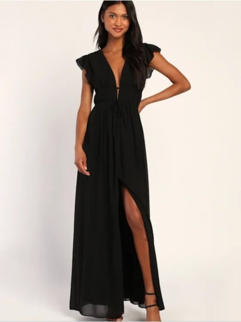Lulus I'm All Yours Black Ruffled Maxi Dress New Small Black Party Flowy
